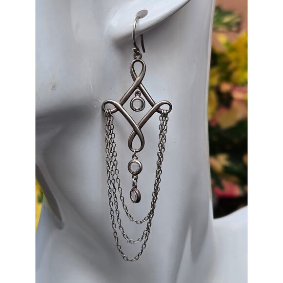 Vintage SILPADA Sterling Silver Cubic Zirconia Cleopatra Chains Dangle Earrings - Picture 1 of 7